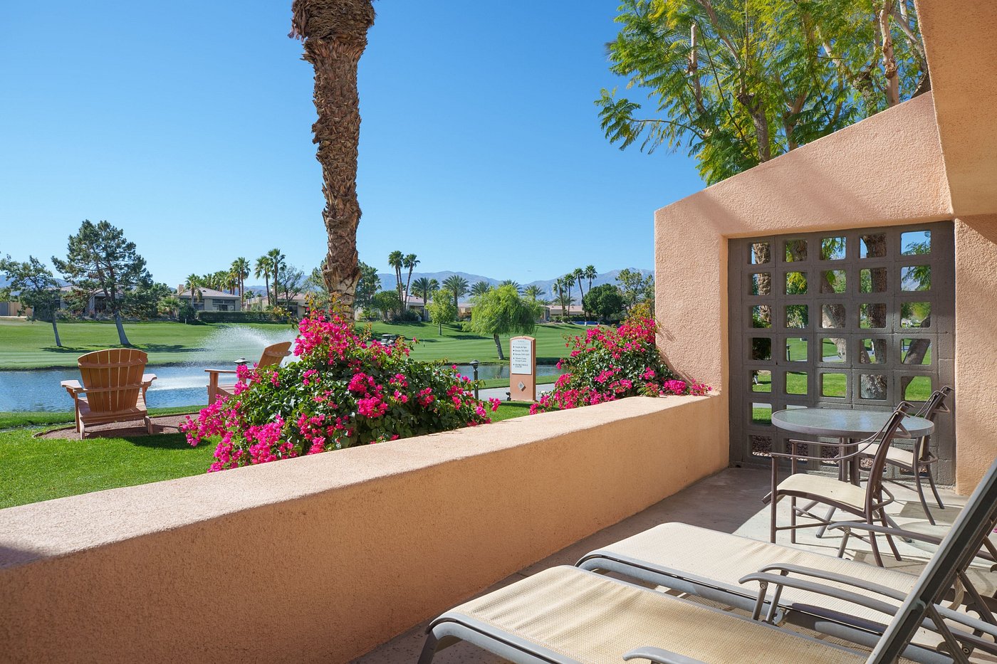 patio on hotel suite overlooking golf course